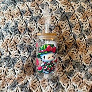 Cute Hello Kitty Glass Tumbler with Straw